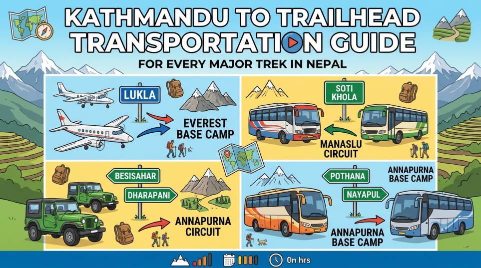 Guia de transporte de Katmandu a Trailhead para todas as grandes caminhadas