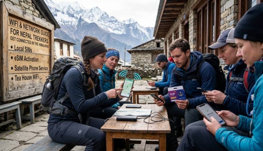 Wi-Fi, rede móvel e guia esim para trekkers no nepal