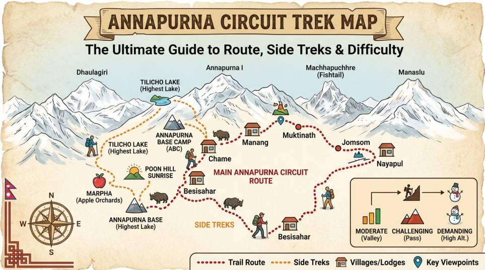 Annapurna Circuit Trek Map The Ultimate Guide to Route, Side Treks & Difficulty