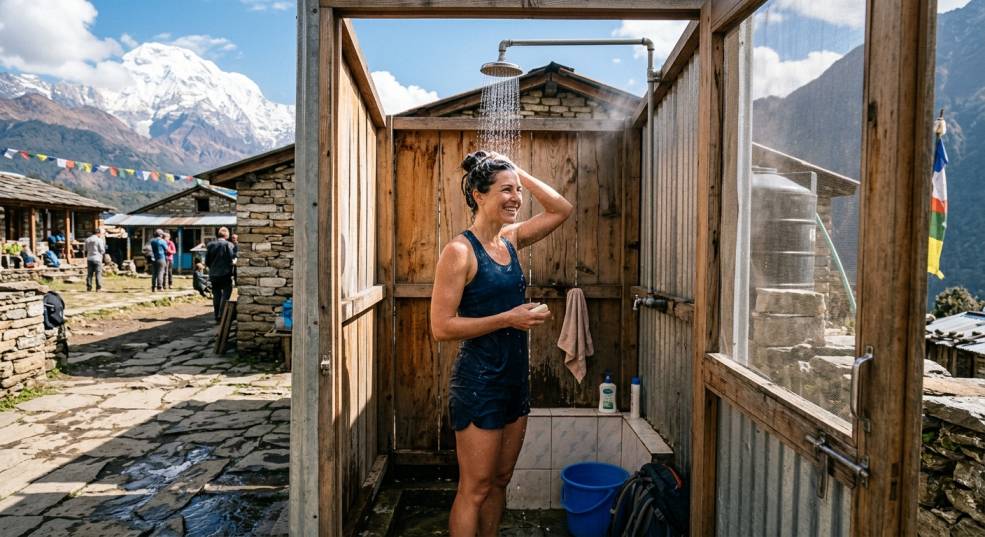 Ducha durante una caminata del Himalaya qué esperar